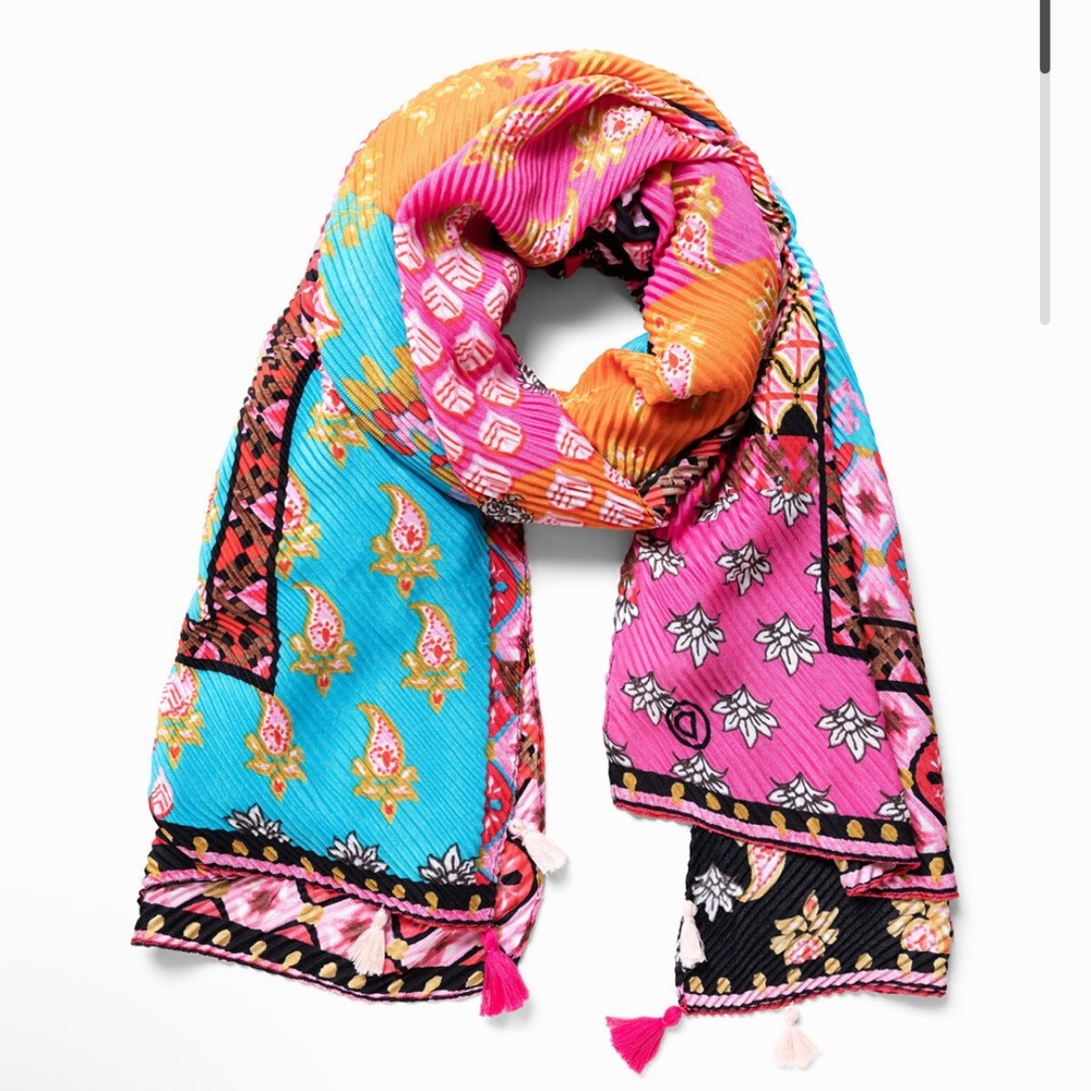 Desigual Multi Color Patchwork Pleated Foulard Sc… - image 2